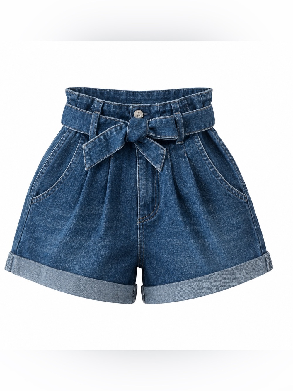 Madden Girl Belted Paper-bag Cuffed Denim shorts - size 27